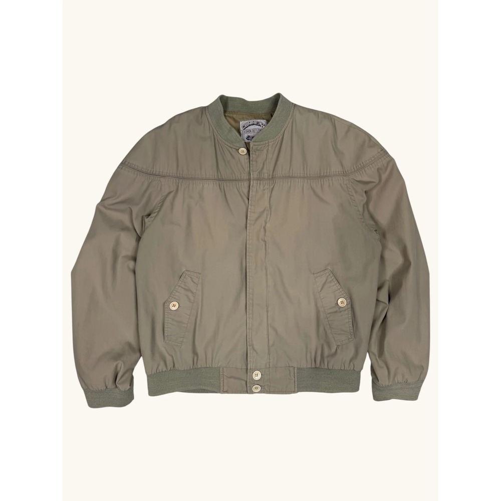 Current Seen Fashion Outerwear Bomber Jacket Tan Khaki Full Zip Mens Large Vtg